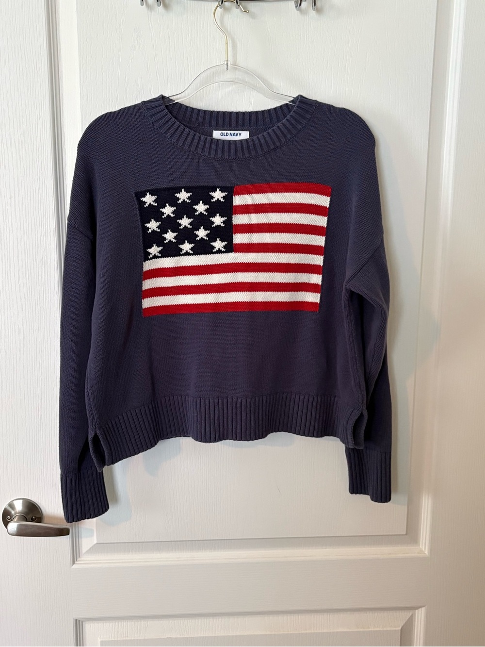Old Navy Crew-Neck Flag Sweater Purple & Red Medium